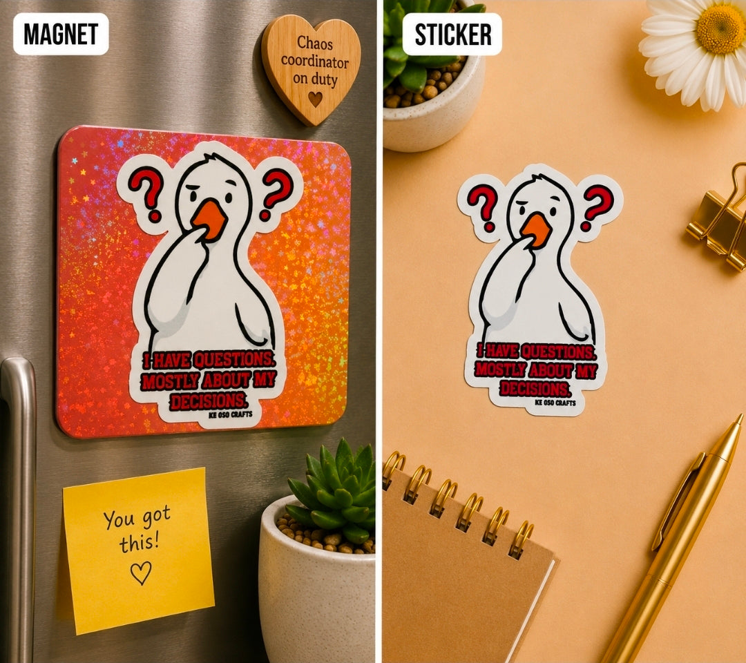 I Have Questions. Mostly About My Decisions. 🤨😂 | Funny Bad Decisions Sticker or Magnet