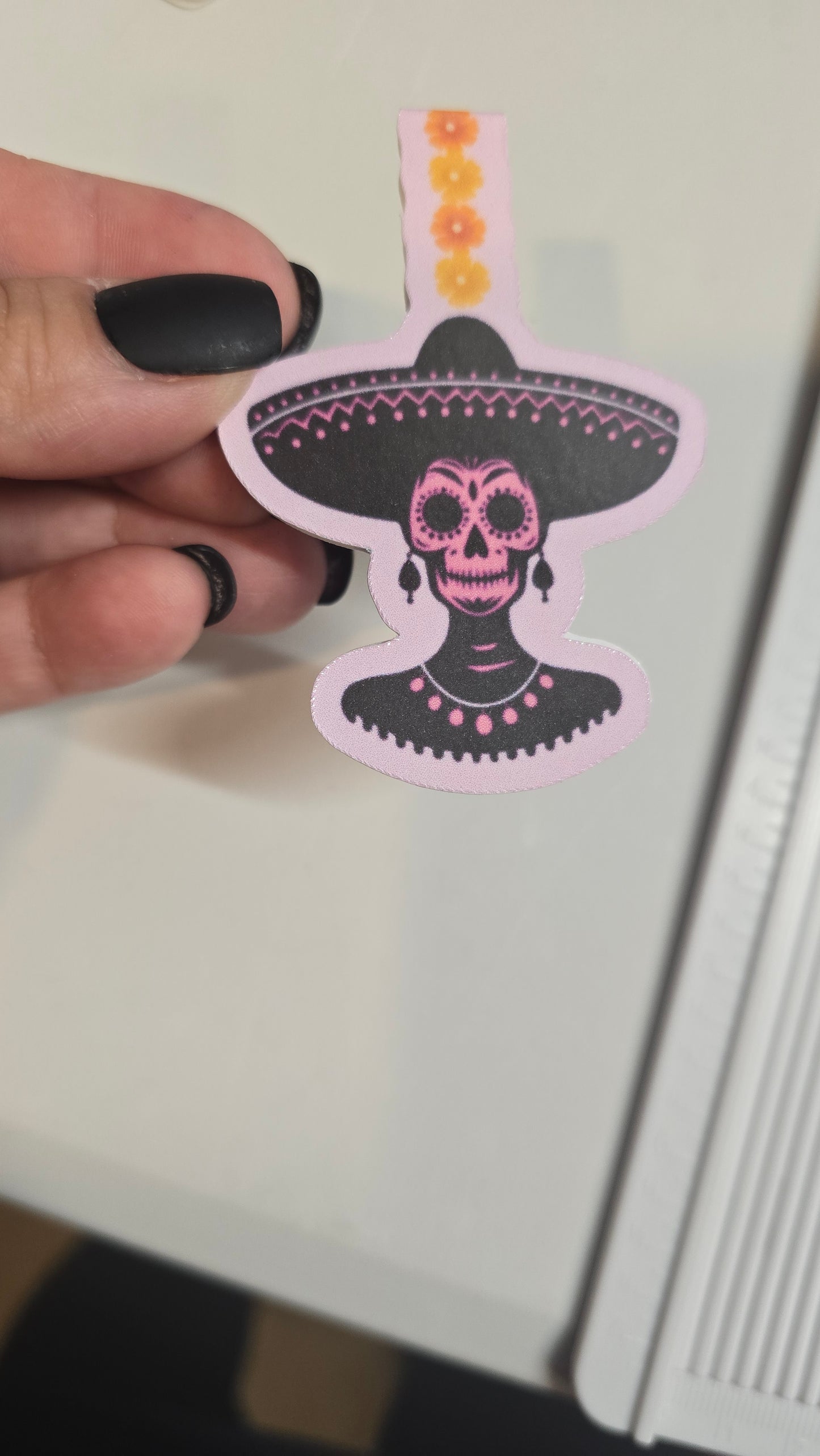Catrina Magnetic Bookmark | Floral Skull Magnetic Page Marker | Pink or Blue