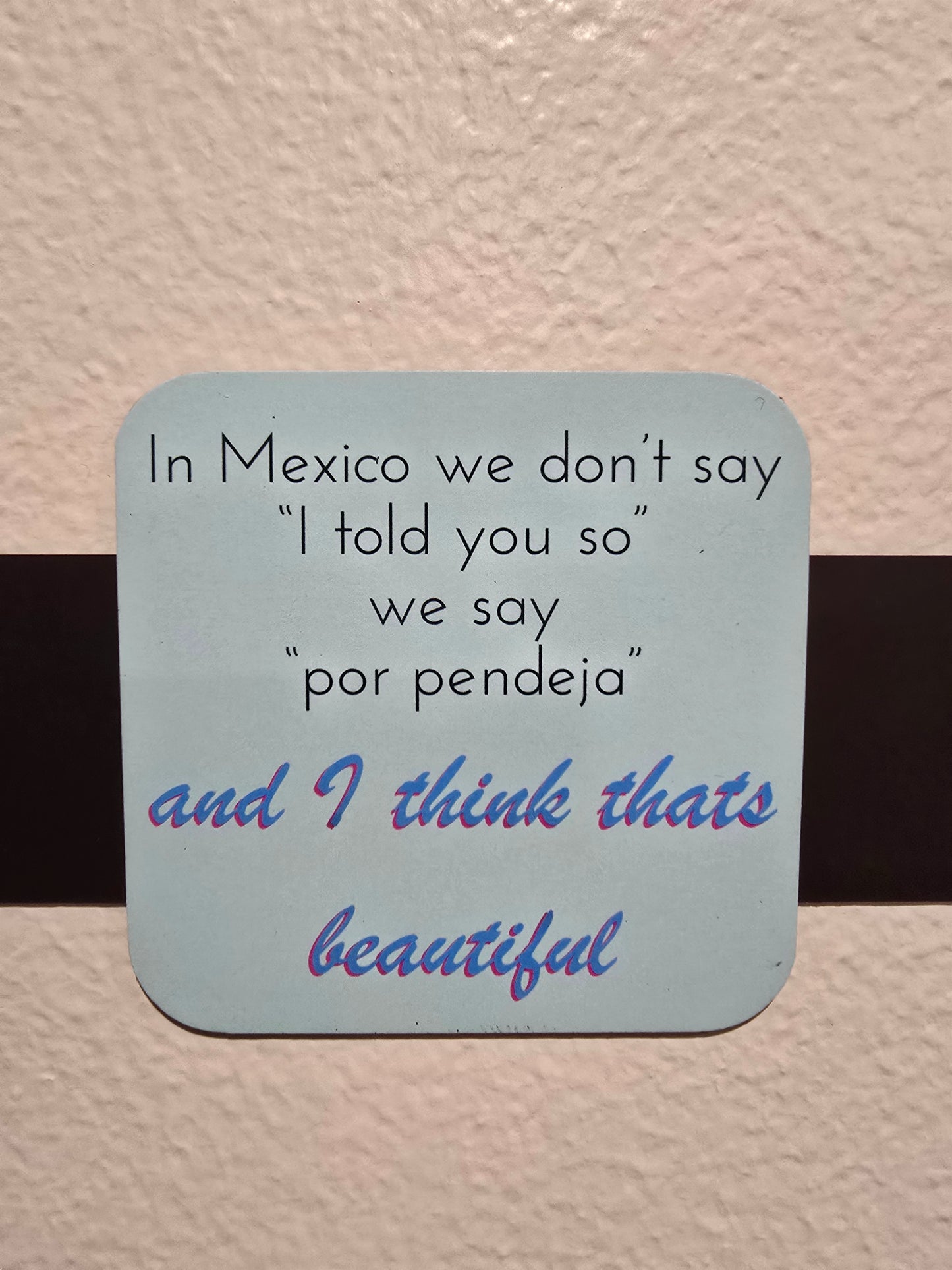 Magnet- In Mexico we dont say "I told you so" we say "por pendeja" and I think its beautiful