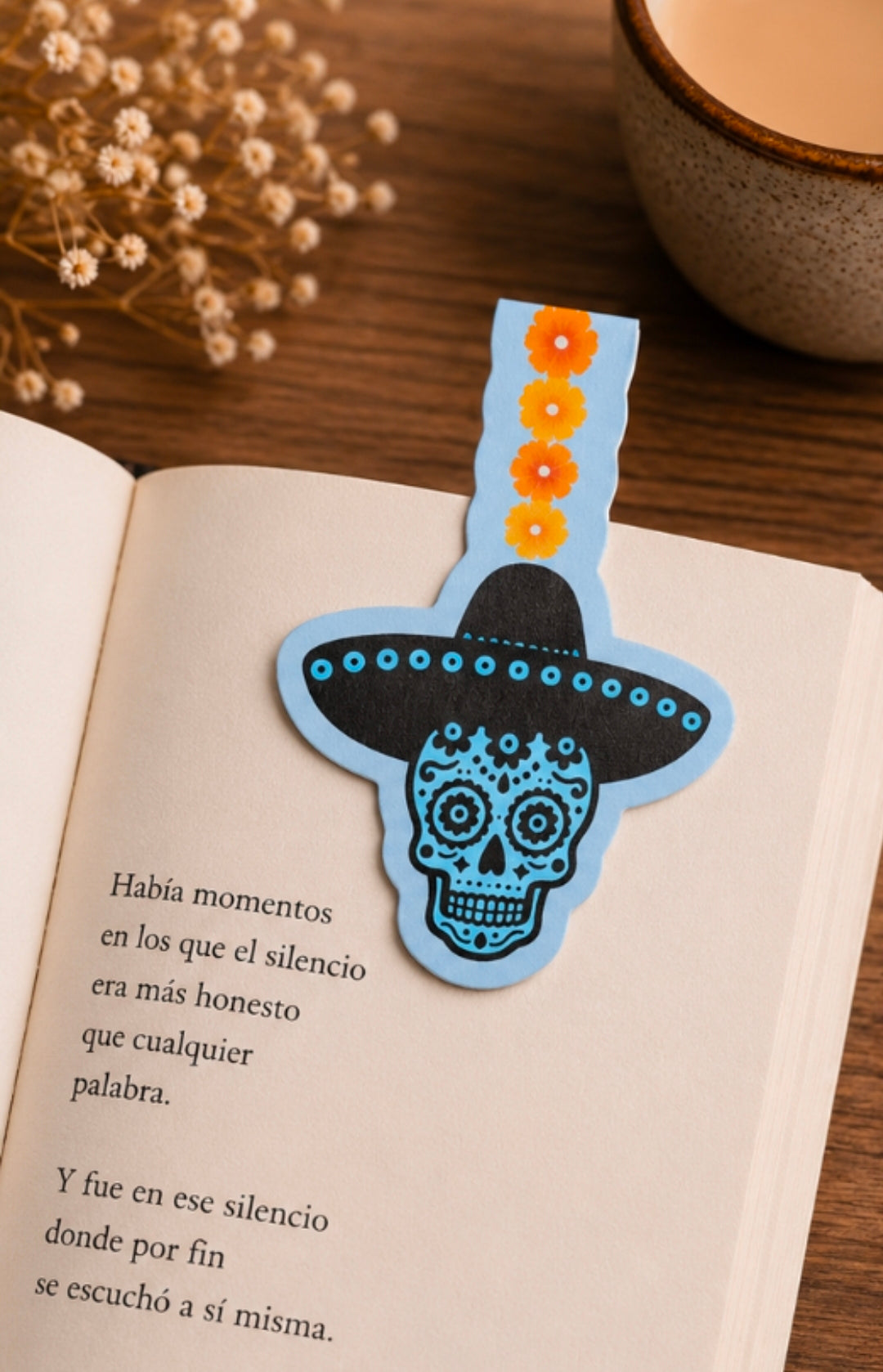 Catrina Magnetic Bookmark | Floral Skull Magnetic Page Marker | Pink or Blue