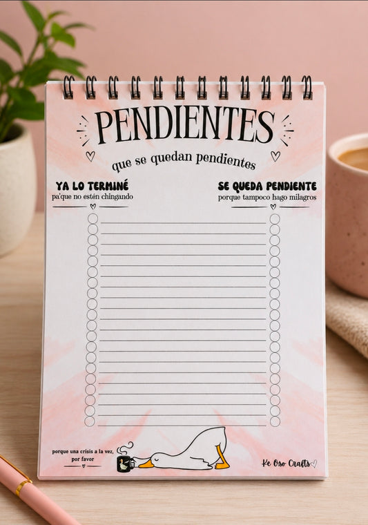 Pendientes Que Se Quedan Pendientes | Libreta de Pendientes con Actitud