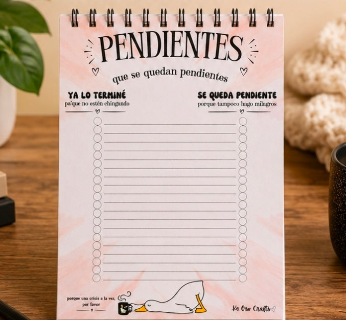 Pendientes Que Se Quedan Pendientes | Libreta de Pendientes con Actitud