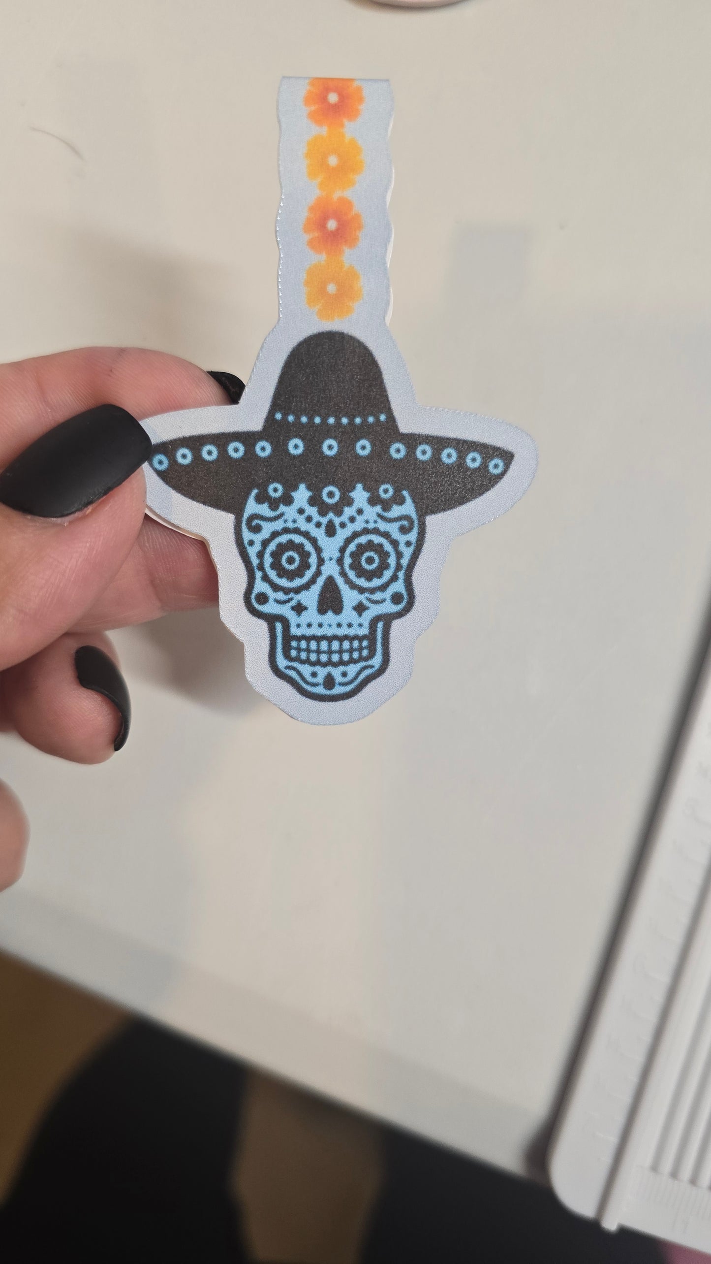 Catrina Magnetic Bookmark | Floral Skull Magnetic Page Marker | Pink or Blue